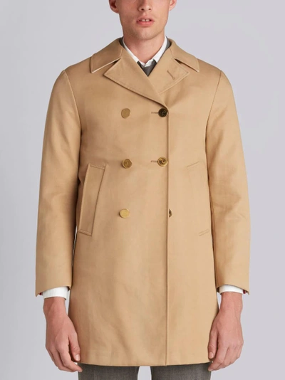 Shop Thom Browne Peacoat With Red, White And Blue Taped Seams & Button-out Beaver Lining In Khaki Mackint In 250 Khaki