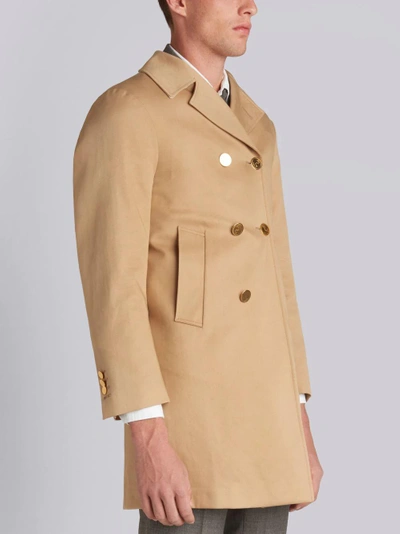 Shop Thom Browne Peacoat With Red, White And Blue Taped Seams & Button-out Beaver Lining In Khaki Mackint In 250 Khaki
