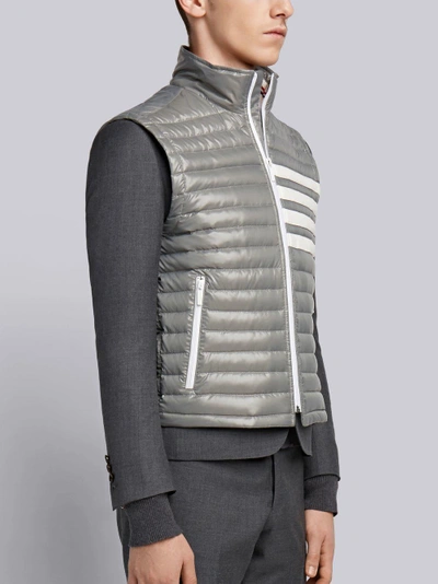 Shop Thom Browne 4-bar Stripe Downfill Quilted Funnel Neck Vest In Satin Finish Tech In Grey