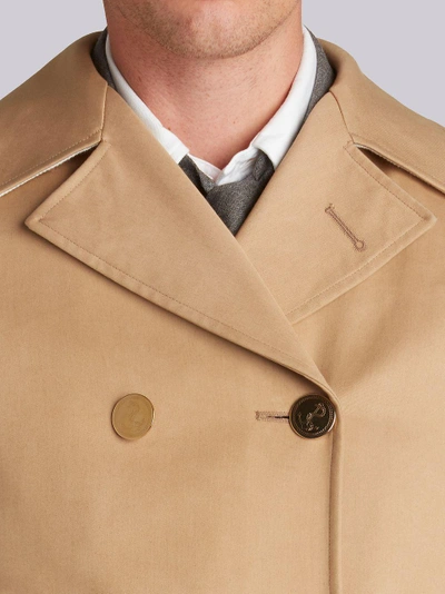Shop Thom Browne Peacoat With Red, White And Blue Taped Seams & Button-out Beaver Lining In Khaki Mackint In 250 Khaki