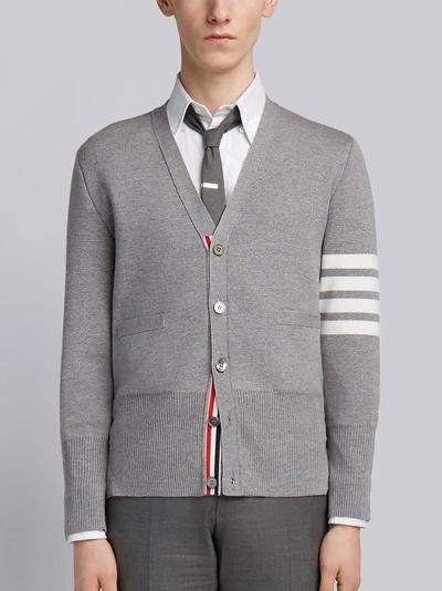 Shop Thom Browne Light Grey Milano Stitch Fine Merino Wool 4-bar V-neck Cardigan