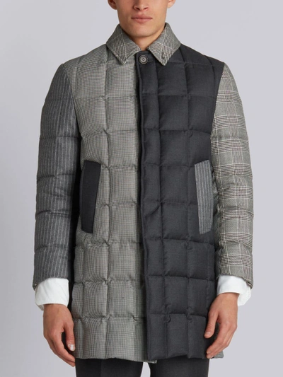 Shop Thom Browne Downfilled Classic Bal Collar Overcoat In Funmix In Prince Of Wales Heavy Wool In Black
