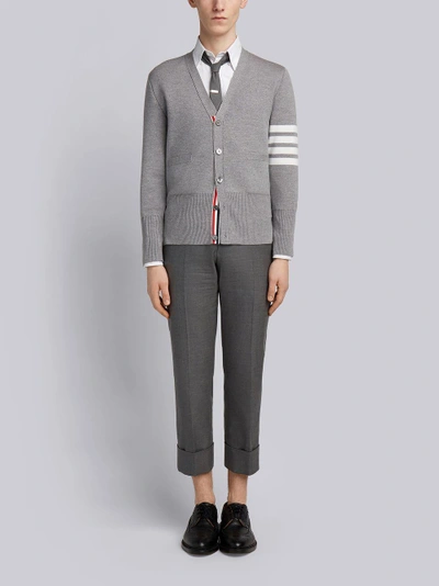 Shop Thom Browne Light Grey Milano Stitch Fine Merino Wool 4-bar V-neck Cardigan