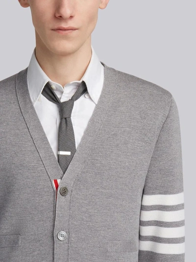 Shop Thom Browne Light Grey Milano Stitch Fine Merino Wool 4-bar V-neck Cardigan