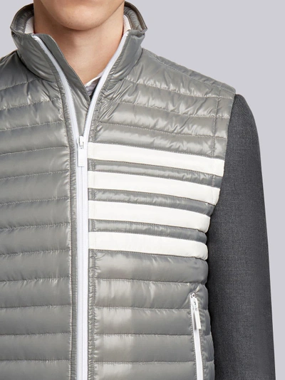 Shop Thom Browne 4-bar Stripe Downfill Quilted Funnel Neck Vest In Satin Finish Tech In Grey