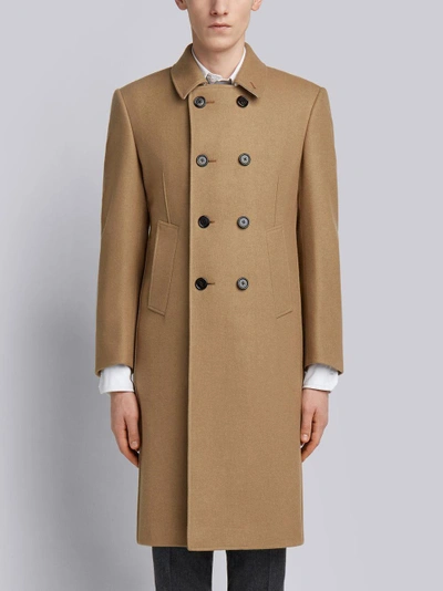 Shop Thom Browne Melton Wool Pintuck Bal Collar Overcoat In Neutrals