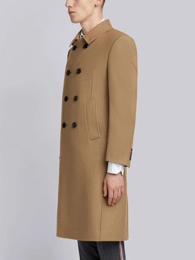 Shop Thom Browne Melton Wool Pintuck Bal Collar Overcoat In Neutrals
