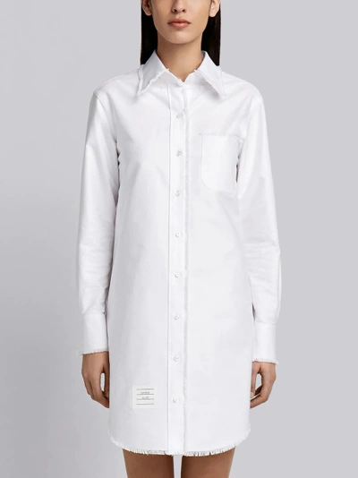 Shop Thom Browne Frayed Oxford Shirtdress In White