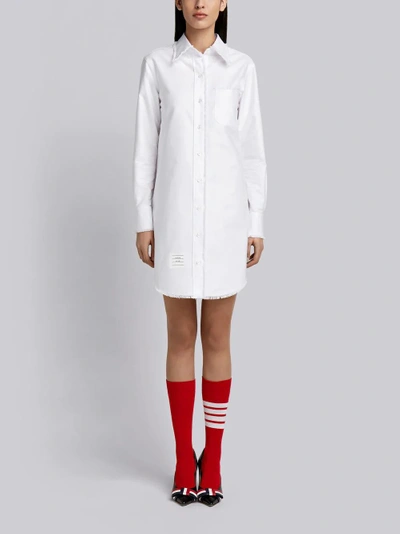 Shop Thom Browne Frayed Oxford Shirtdress In White