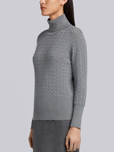 Shop Thom Browne Baby Cable Fine Merino Turtleneck In Grey