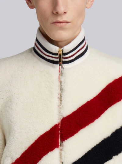 Shop Thom Browne Knitted Stripe Blouson Jacket In White