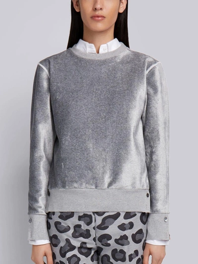 Shop Thom Browne Relaxed Fit Velvet Crewneck Pullover In Metallic