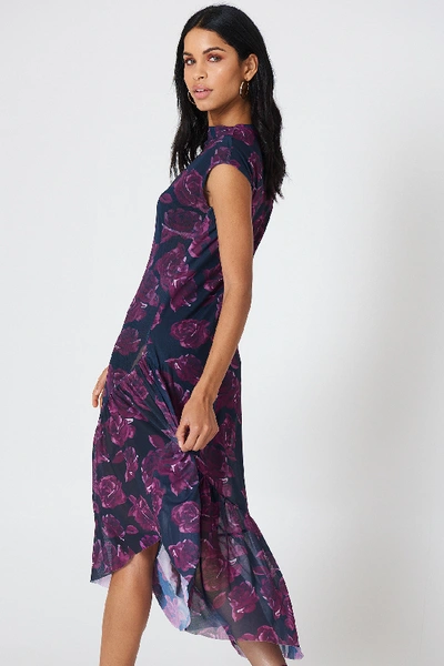 Shop Na-kd One Sleeve Mesh Dress Multicolor In Navy/purple