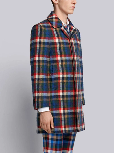Shop Thom Browne Gingham Tartan Classic Bal Collar Hair Mohair Overcoat In Multicolour