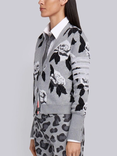 Shop Thom Browne Boucle Rose Jacquard V-neck Cardigan In Grey