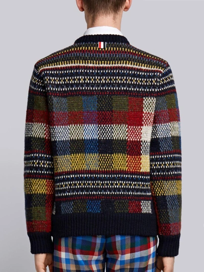 Shop Thom Browne Whale Fair Isle Tweed Pullover In Blue