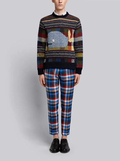 Shop Thom Browne Whale Fair Isle Tweed Pullover In Blue