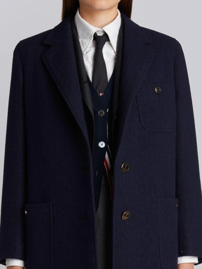Shop Thom Browne Unlined Button Back Sack Overcoat In Navy Solid Double Face Melton In Blue