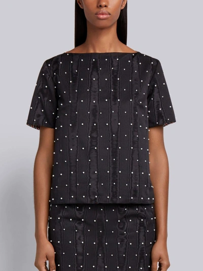 Shop Thom Browne Pearl Embroidered Moire Tee In Black