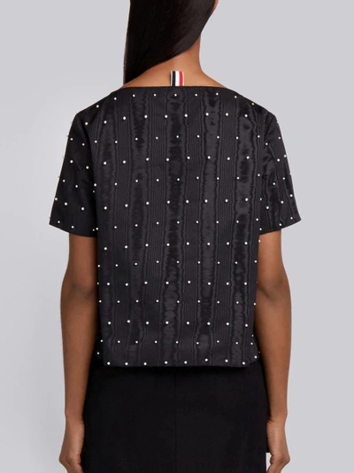 Shop Thom Browne Pearl Embroidered Moire Tee In Black