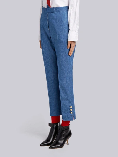 Shop Thom Browne Slim Fit Mid-rise Pintuck Trouser In Stone Bio Denim In Blue