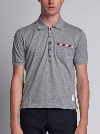 Shop Thom Browne Short Sleeve Polo Shirt In Light Grey Pique