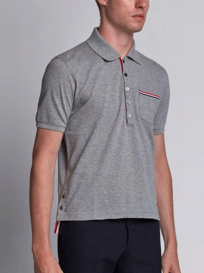 Shop Thom Browne Short Sleeve Polo Shirt In Light Grey Pique