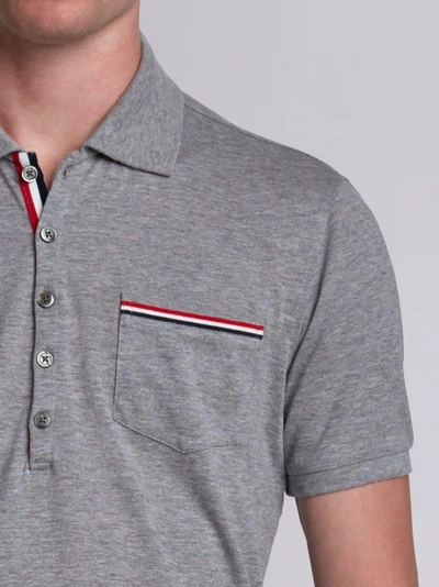 Shop Thom Browne Short Sleeve Polo Shirt In Light Grey Pique
