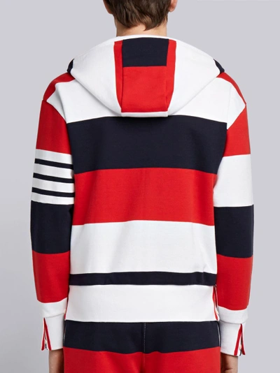Shop Thom Browne Engineered Rugby Stripe Drop-shoulder Zip-up Jersey Hoodie In Multicolour