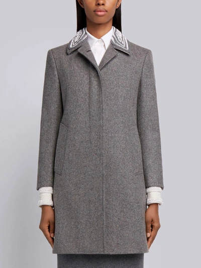 Shop Thom Browne Pearl Collar Melton Bal Collar Overcoat In Grey