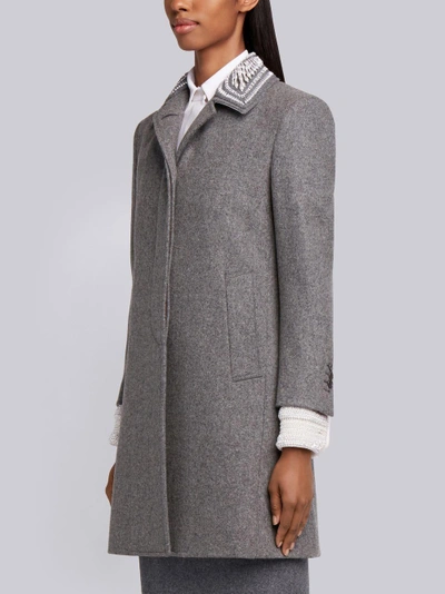 Shop Thom Browne Pearl Collar Melton Bal Collar Overcoat In Grey