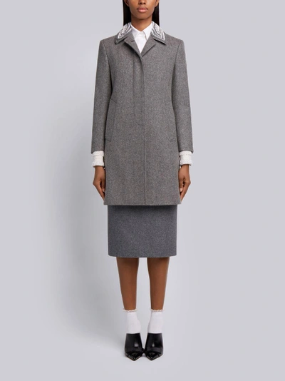 Shop Thom Browne Pearl Collar Melton Bal Collar Overcoat In Grey