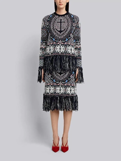 Shop Thom Browne Boxy Pullover With Anchor Fair Isle Jacquard In Wool And Poly Knit In Blue
