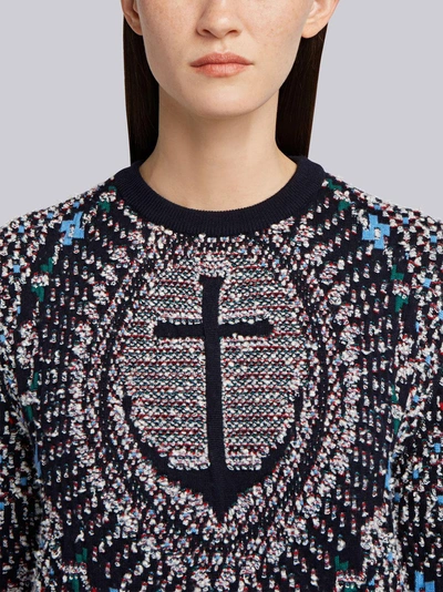 Shop Thom Browne Boxy Pullover With Anchor Fair Isle Jacquard In Wool And Poly Knit In Blue