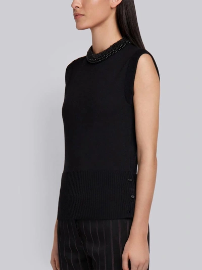 Shop Thom Browne Jersey And Mesh Stitch Shell Top In Black