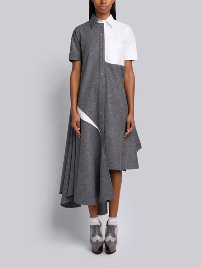 Shop Thom Browne Flannel Shirt Dress In Grey