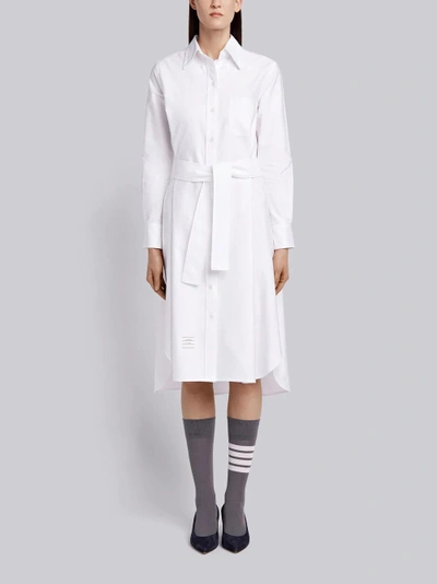 Shop Thom Browne Belted A-line Oxford Shirtdress In White