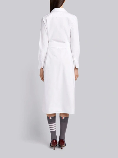 Shop Thom Browne Belted A-line Oxford Shirtdress In White