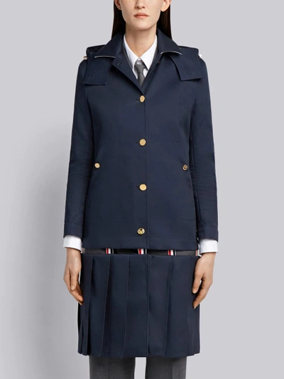Shop Thom Browne Low-slung Pleated Mackintosh Overcoat In Blue