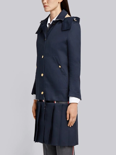 Shop Thom Browne Low-slung Pleated Mackintosh Overcoat In Blue