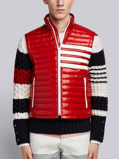 Shop Thom Browne 4-bar Stripe Quilted Down Fill Satin-finished Tech Vest In Red
