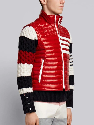 Shop Thom Browne 4-bar Stripe Quilted Down Fill Satin-finished Tech Vest In Red