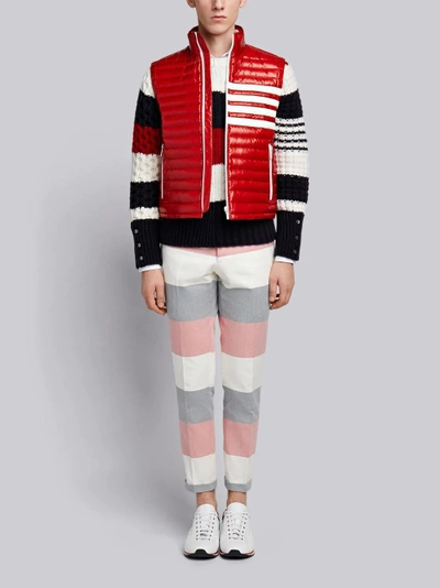 Shop Thom Browne 4-bar Stripe Quilted Down Fill Satin-finished Tech Vest In Red