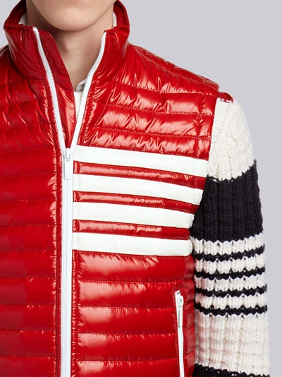 Shop Thom Browne 4-bar Stripe Quilted Down Fill Satin-finished Tech Vest In Red