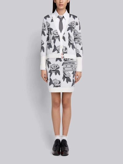 Shop Thom Browne Boucle Rose Jacquard V-neck Cardigan In White