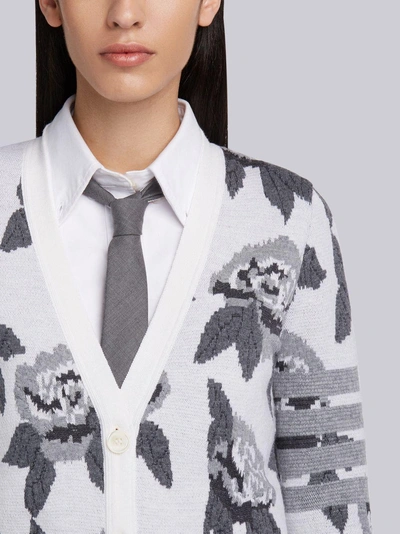 Shop Thom Browne Boucle Rose Jacquard V-neck Cardigan In White