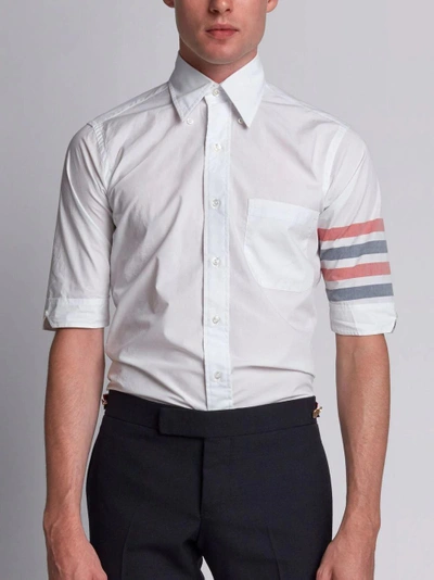 Shop Thom Browne Woven 4-bar Armband Poplin Shirt In White
