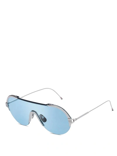 Shop Thom Browne Eyewear Silver & Navy Sunglasses In Metallic