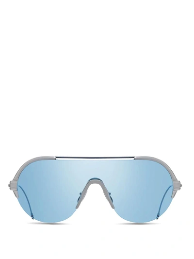 Shop Thom Browne Eyewear Silver & Navy Sunglasses In Metallic