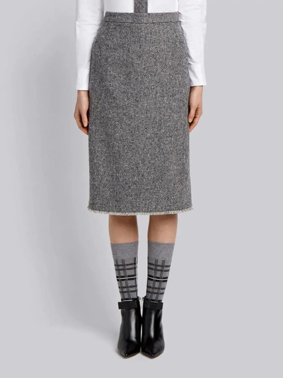 Shop Thom Browne Striped High-waisted Wool Pencil Skirt In Grey